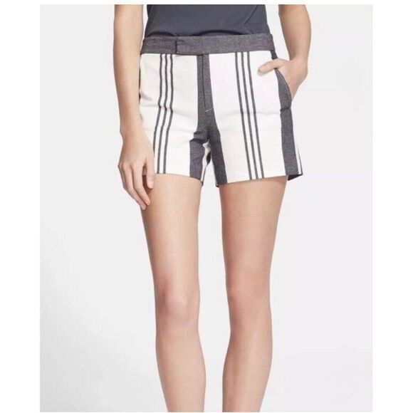 Vince Cotton Blend Shorts White Striped with Pockets Zip Closure Coastal size 2 - Picture 1 of 8